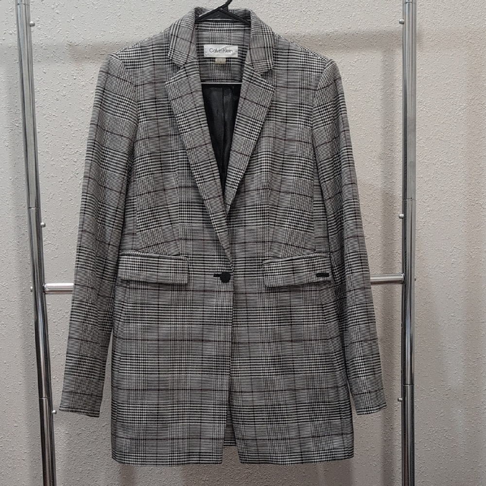 Calvin Klein Black and White Checkered Blazer